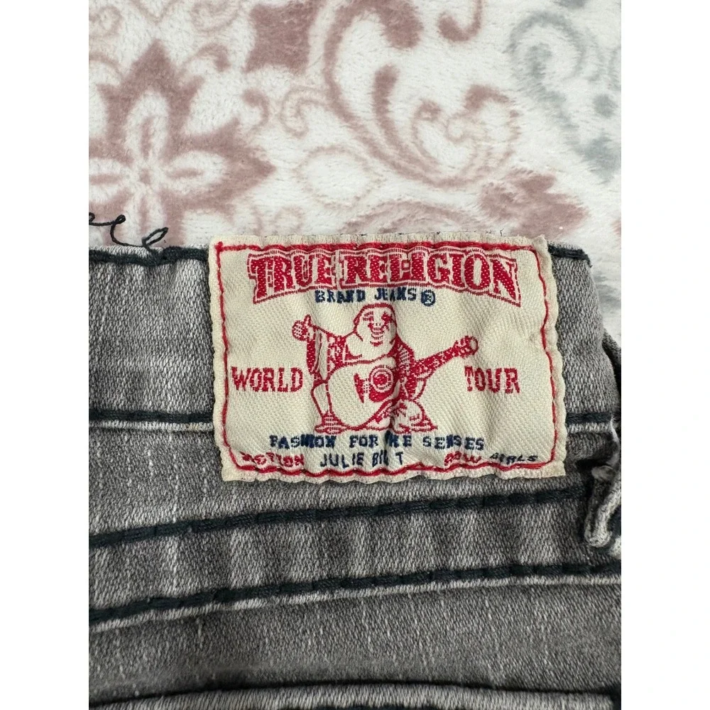 True Religion Boys Gray Straight Leg Jeans Size 14 Thick Stitch Horseshoe Logo